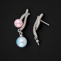 Curved Double Pearl Drop Earrings