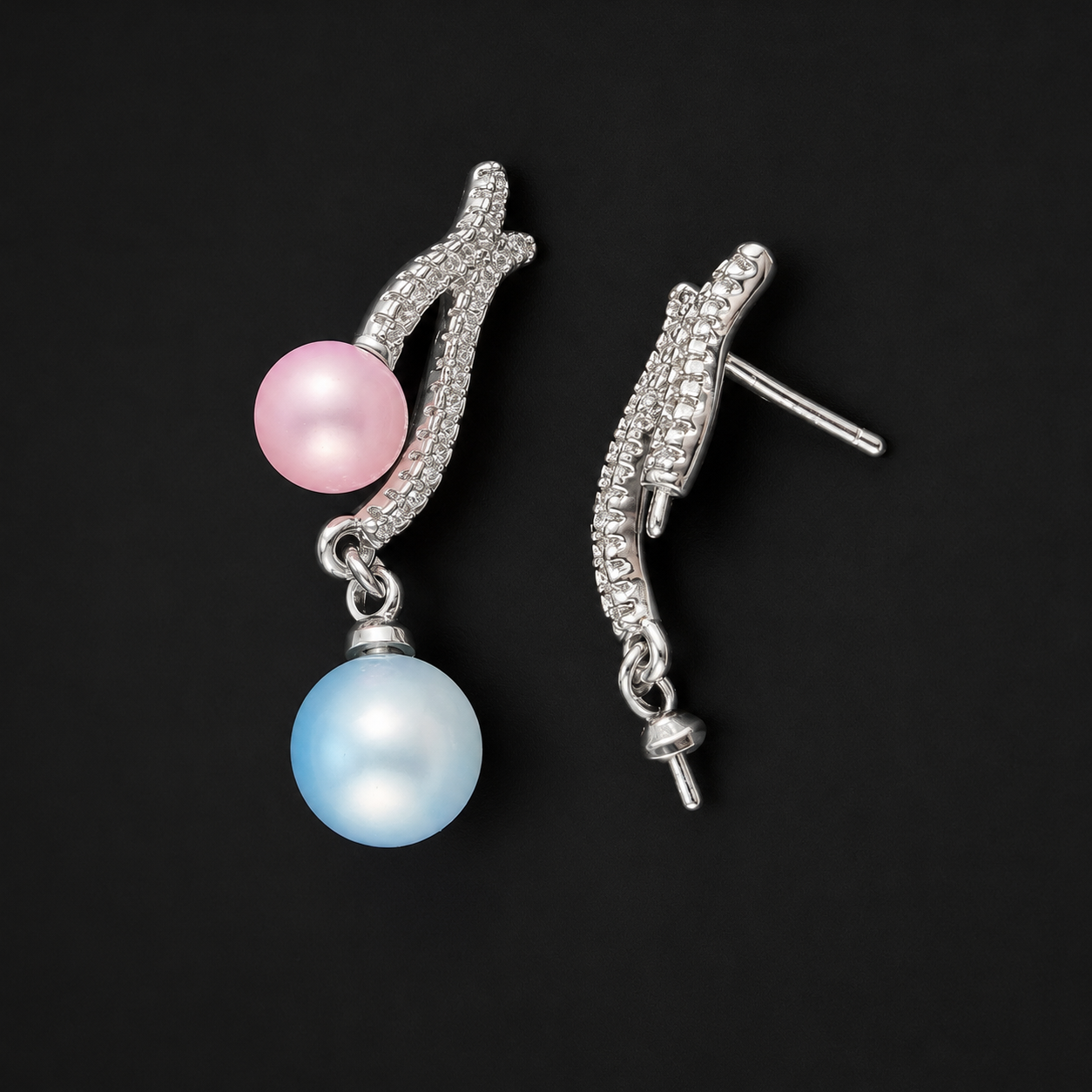 Curved Double Pearl Drop Earrings