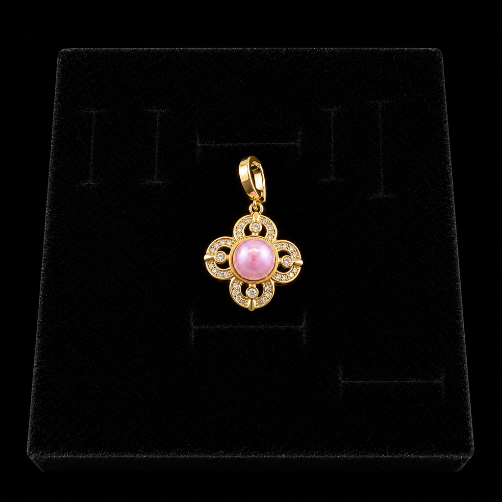 Gold Pearl Quatrefoil Pendant