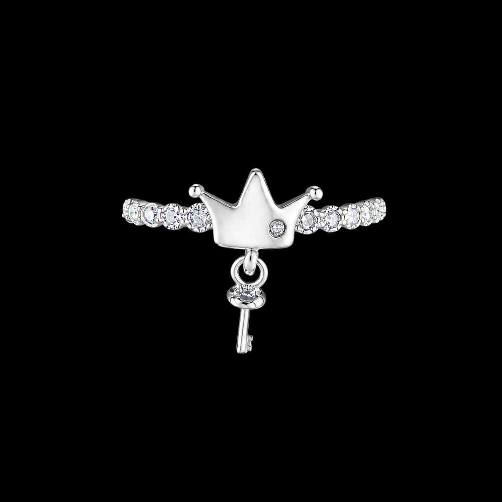 Simple Crown Sparkle Pearl Drop Ring