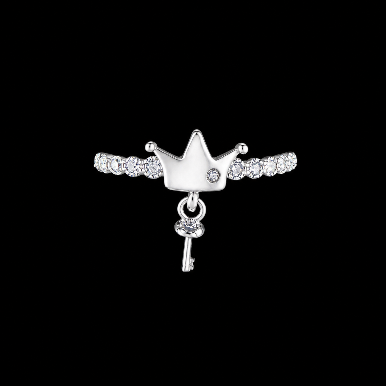 Simple Crown Sparkle Pearl Drop Ring