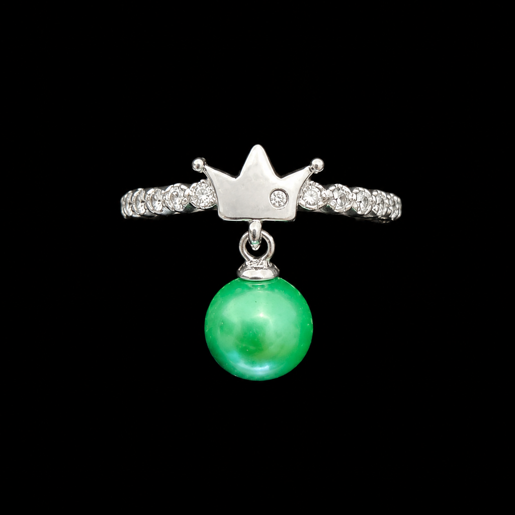 Simple Crown Sparkle Pearl Drop Ring