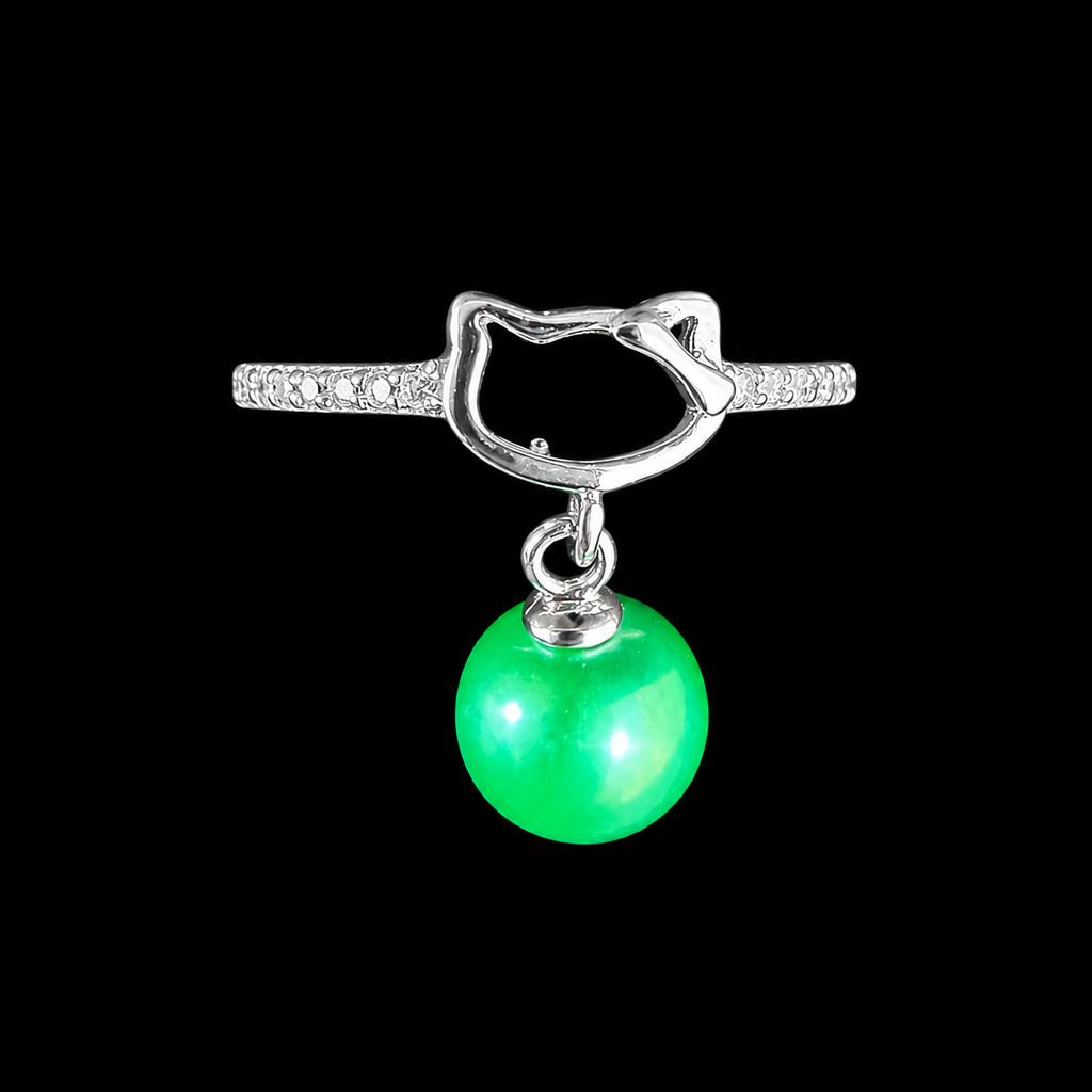 Simple Kitty Sparkle Pearl Drop Ring