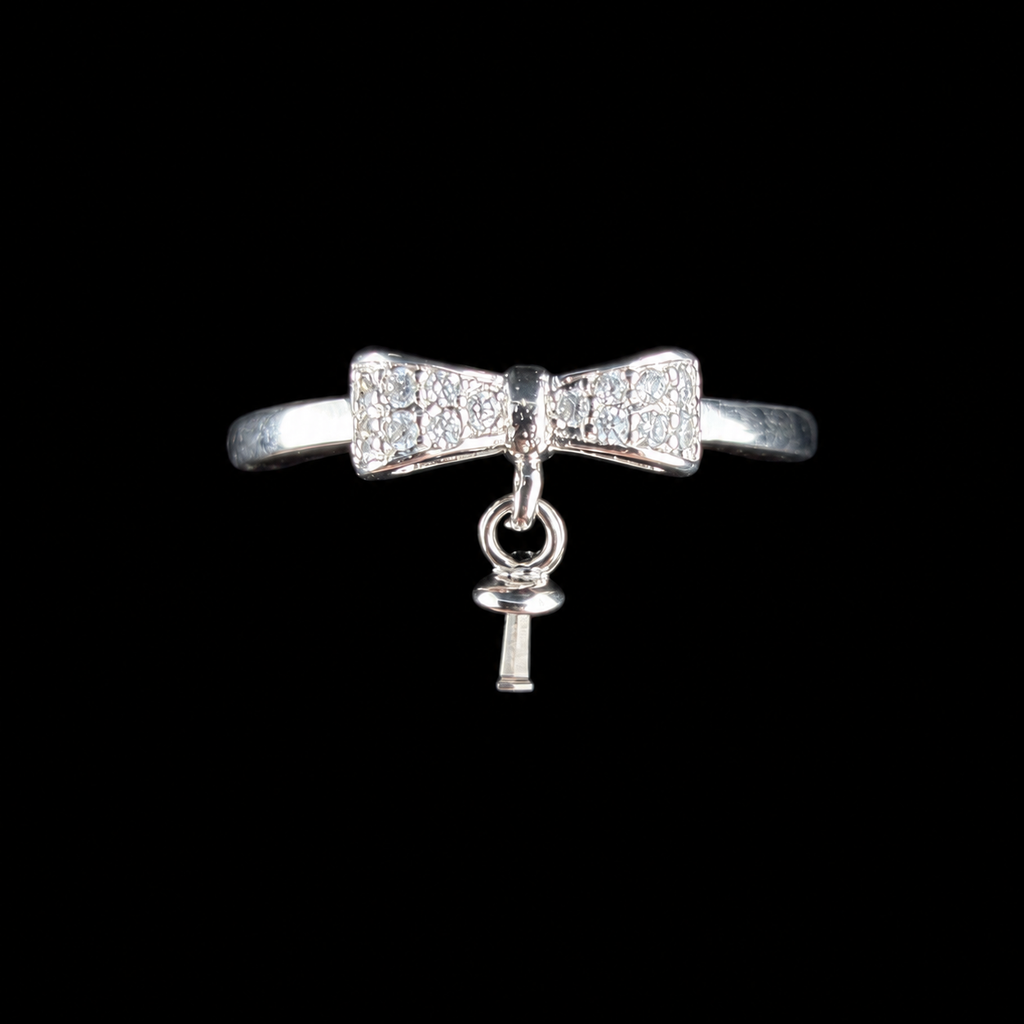 Simple Bow Pearl Drop Ring