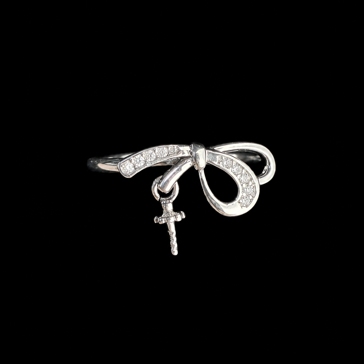 Sparkle Bow Pearl Drop Ring