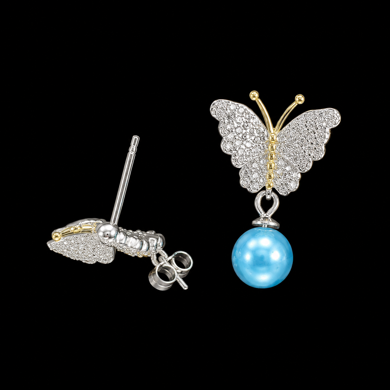 Two-Tone Butterfly Pearl Earrings