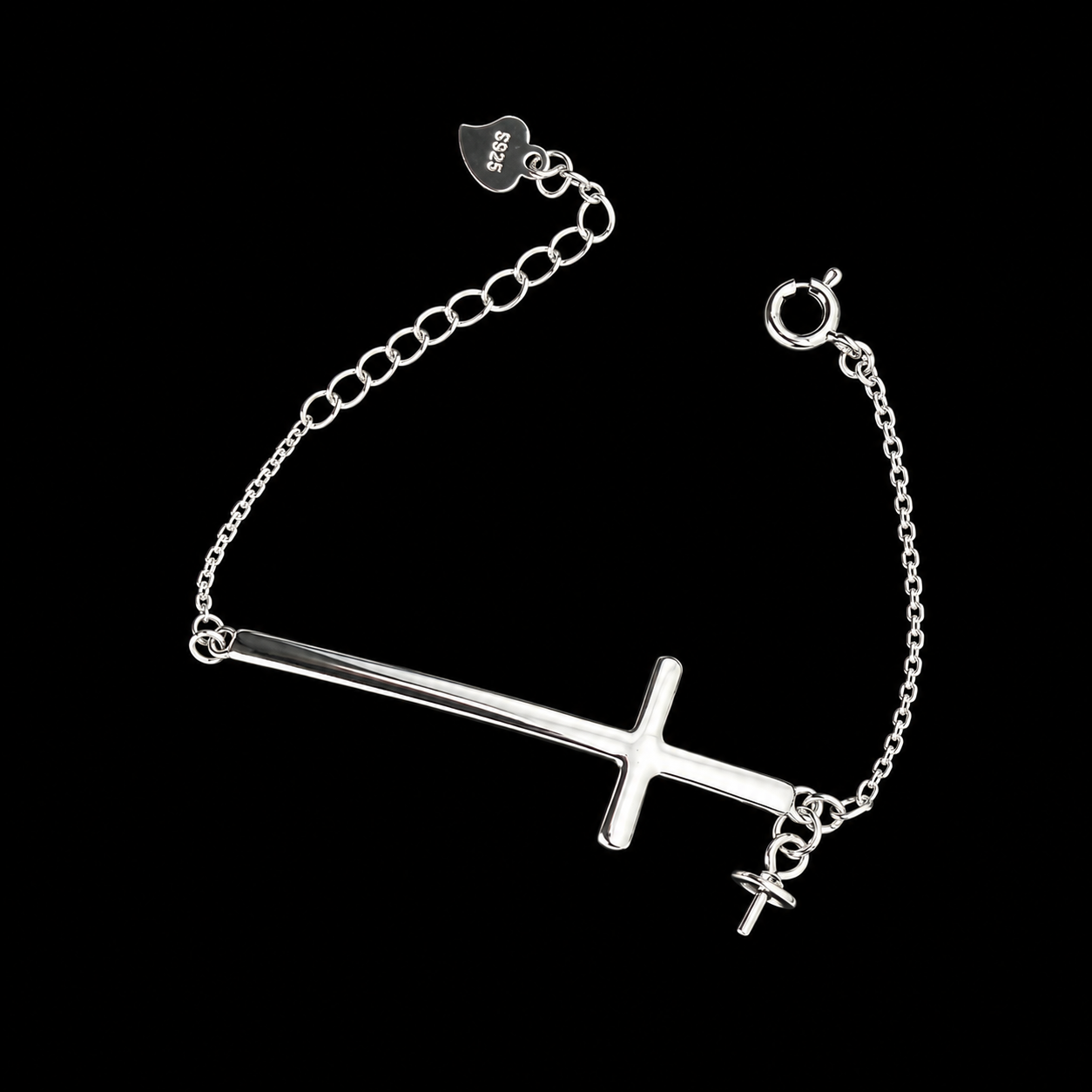 Cross and Pearl Drop Simple Bracelet
