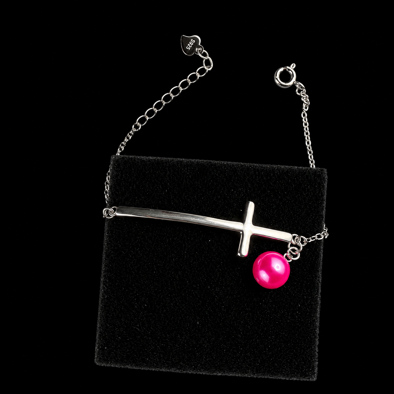 Cross and Pearl Drop Simple Bracelet
