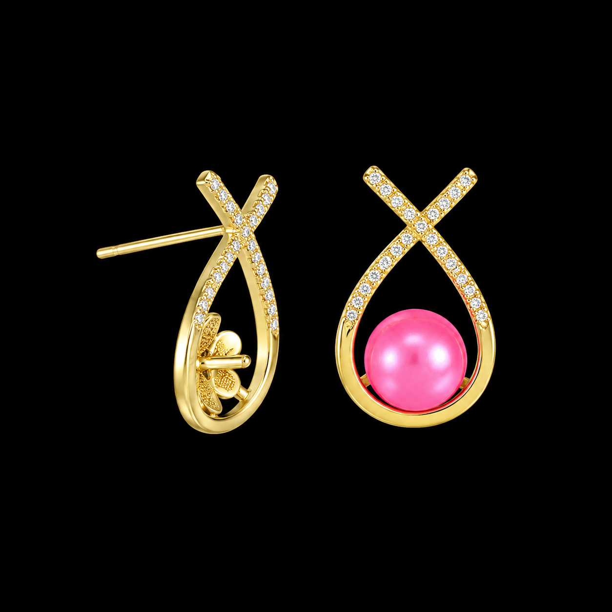 Upside Down Awareness Ribbon Pearl Earrings