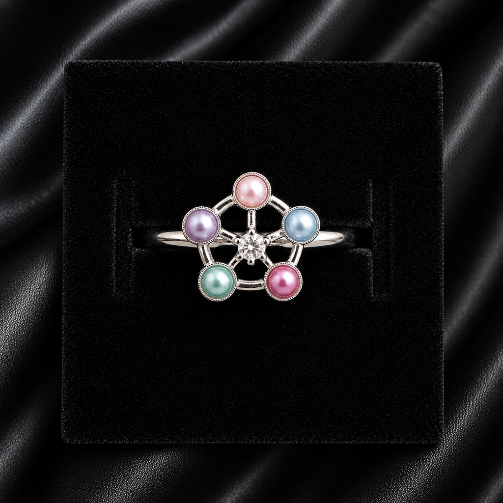 Pentagon Sparkle Mini Pearl Ring
