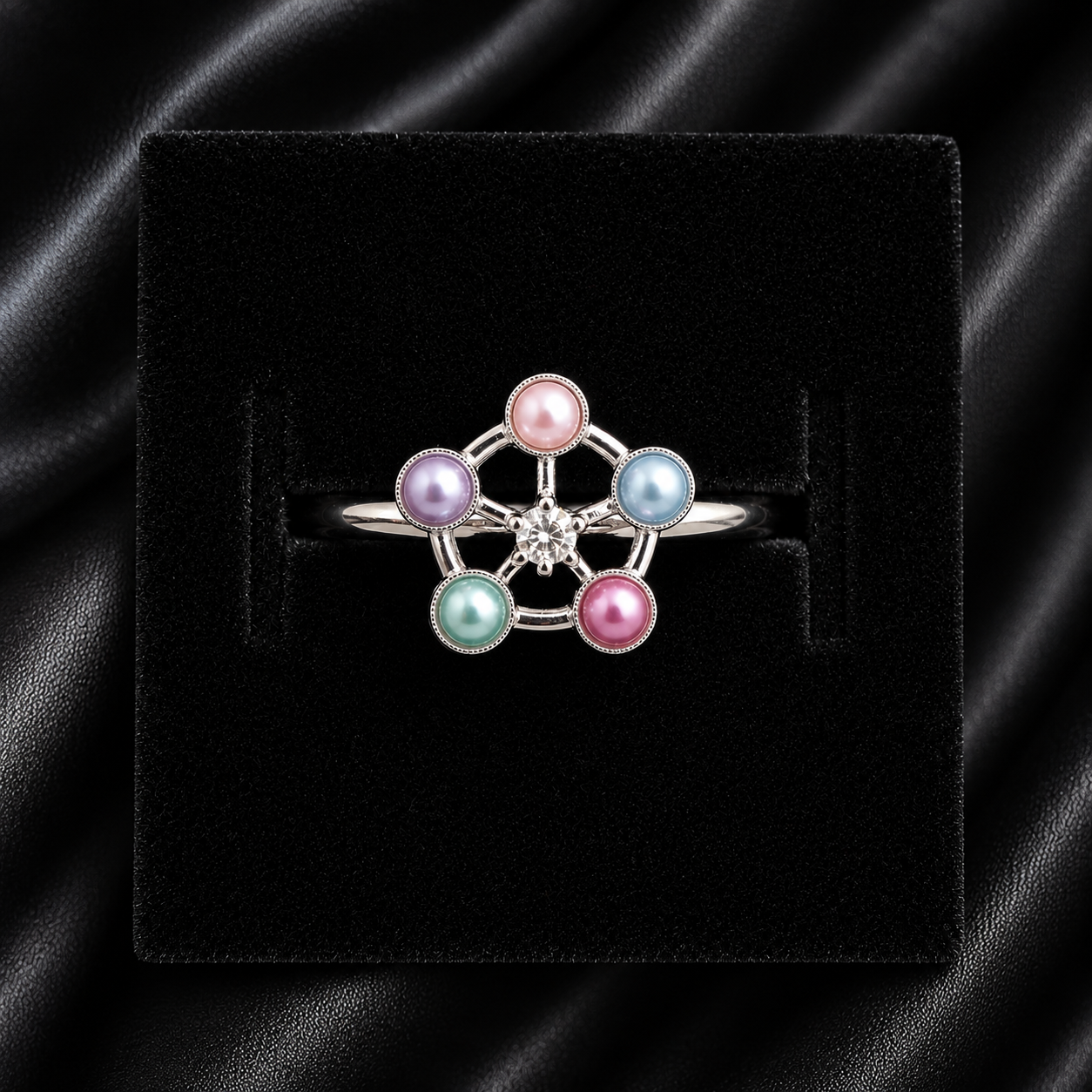 Pentagon Sparkle Mini Pearl Ring
