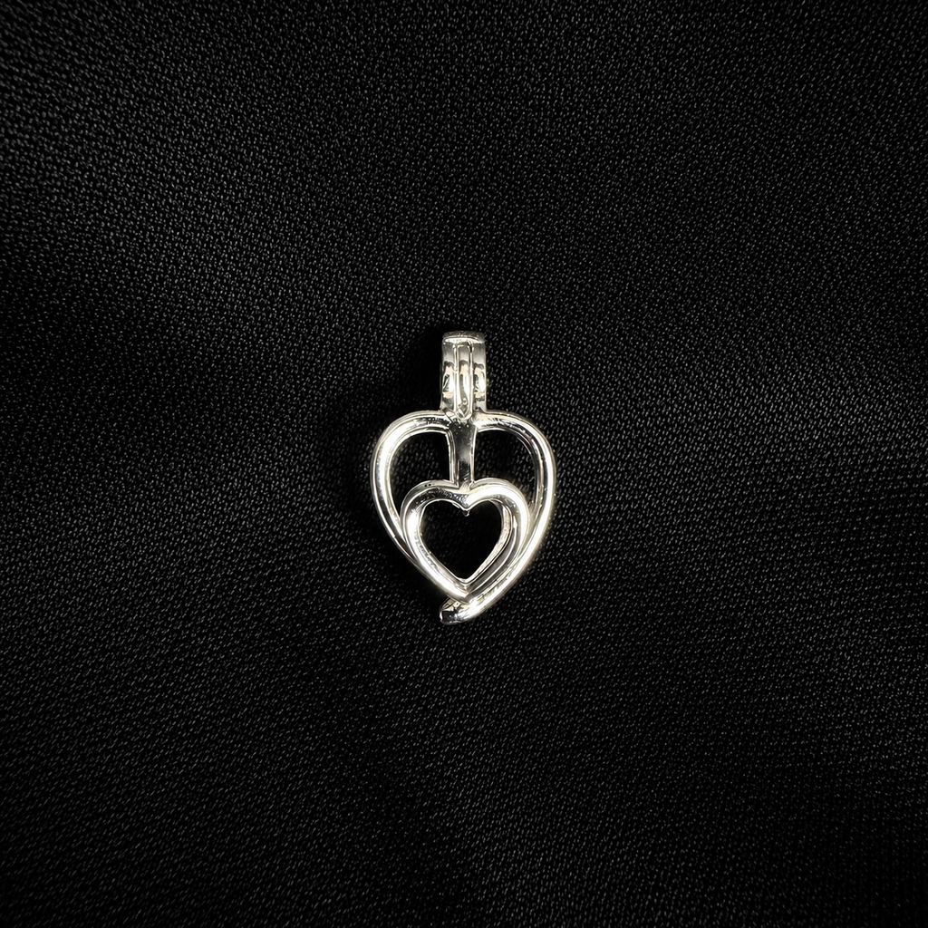 Double Heart Pendant Pearl Cage