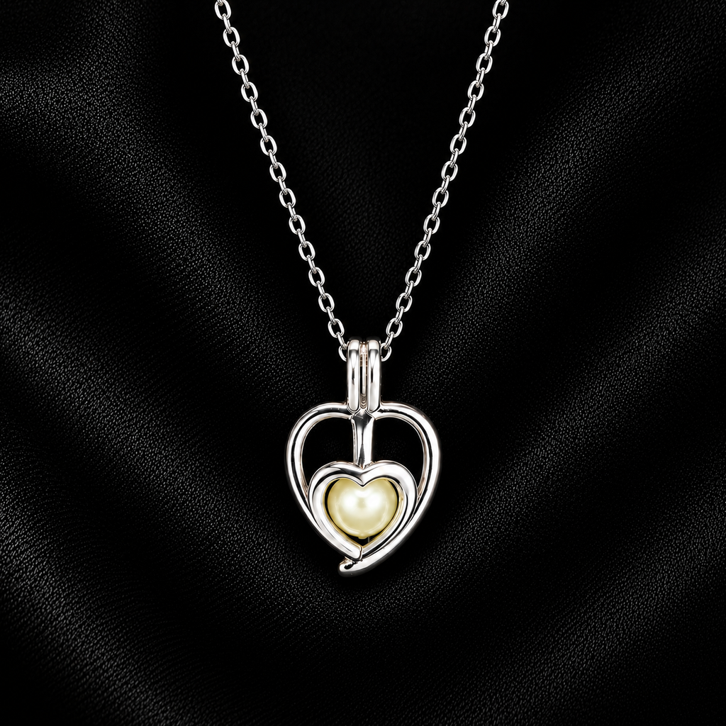 Double Heart Pendant Pearl Cage