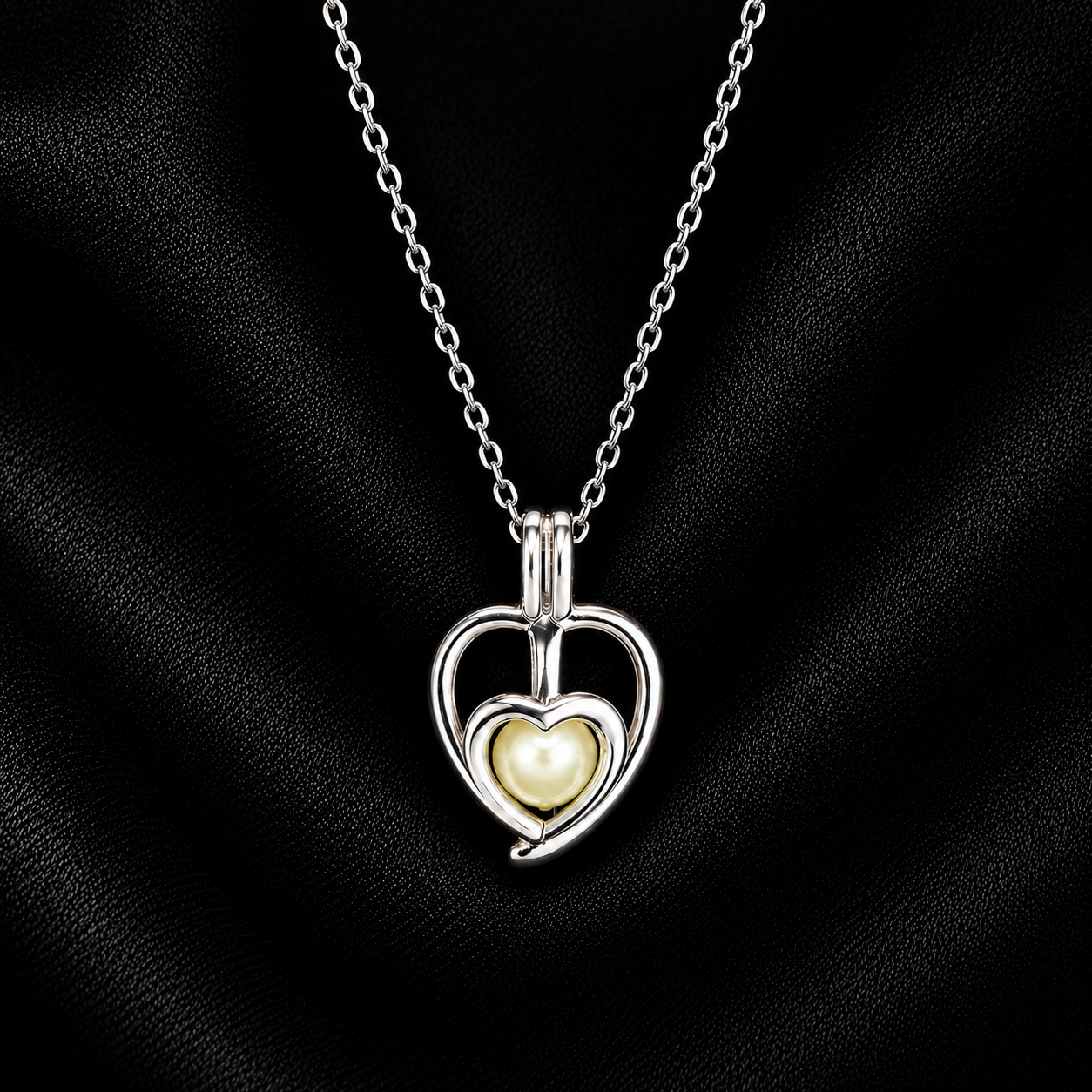 Double Heart Pendant Pearl Cage
