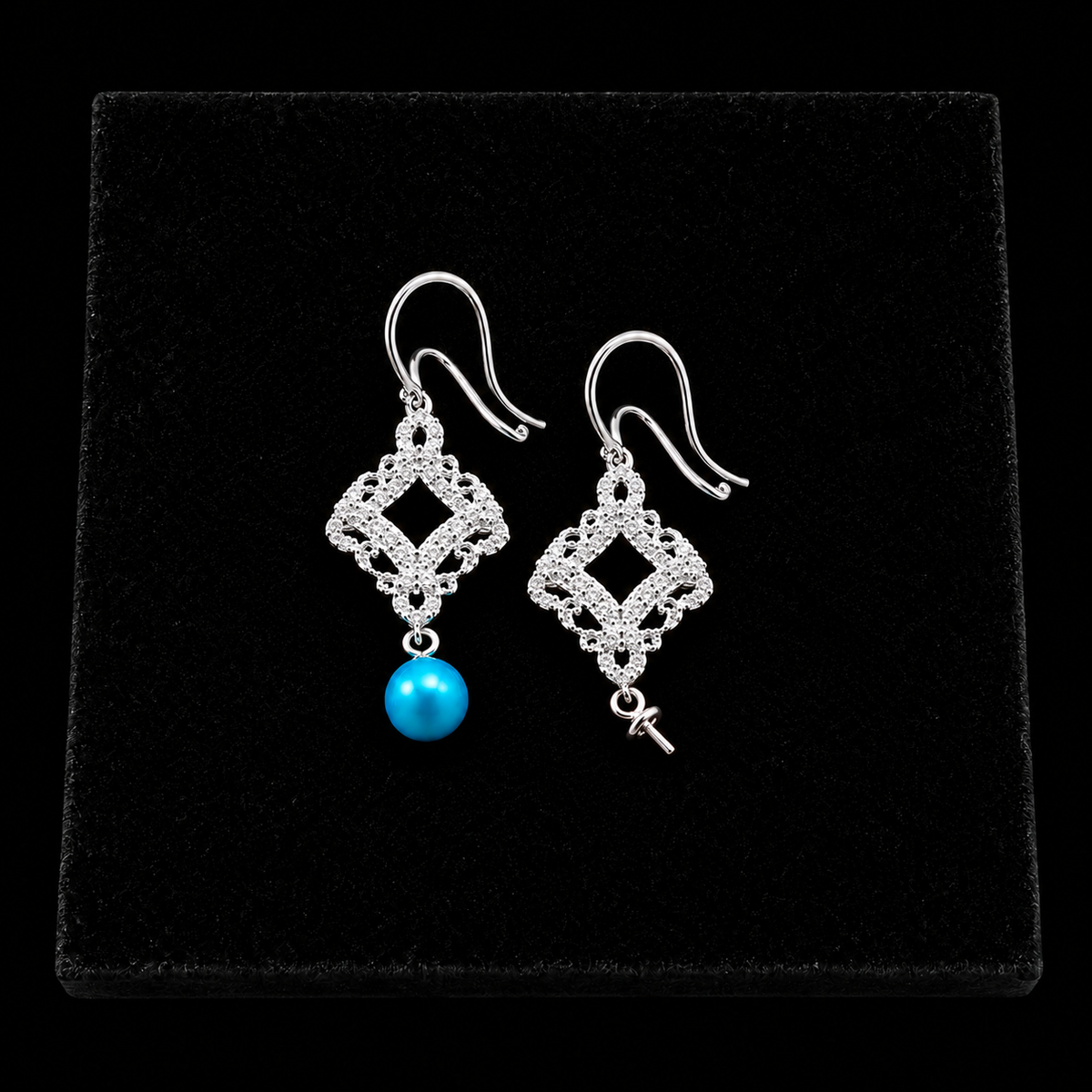 Silver Regal Lace Pearl Drop Earrings