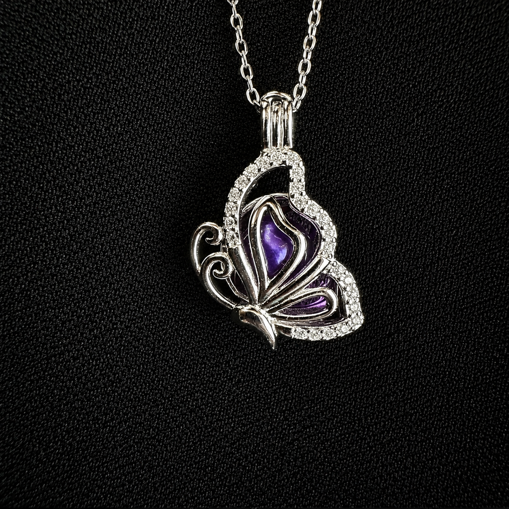 Sparkling Butterfly Pendant Pearl Cage