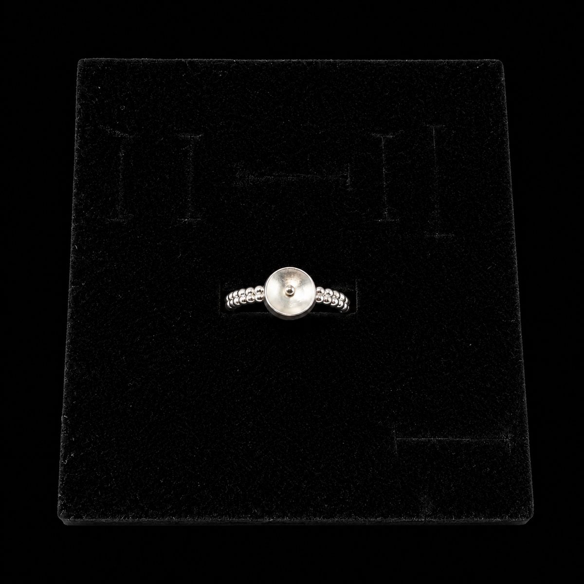 Silver Grooved Pearl Ring