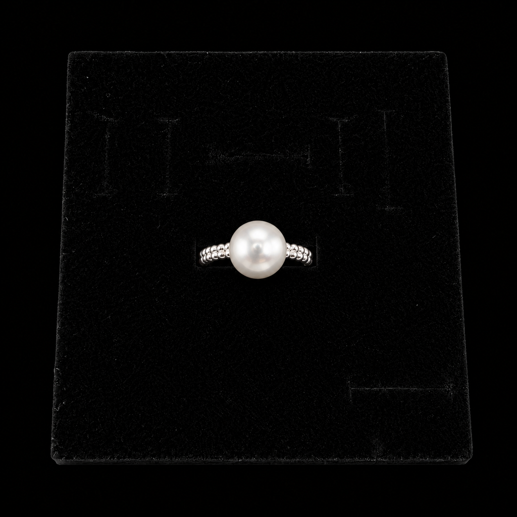 Silver Grooved Pearl Ring