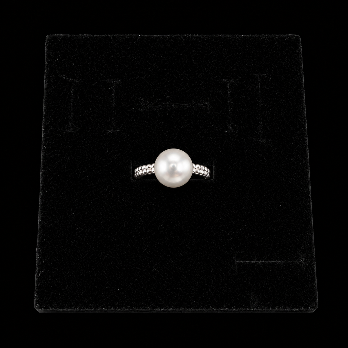 Silver Grooved Pearl Ring