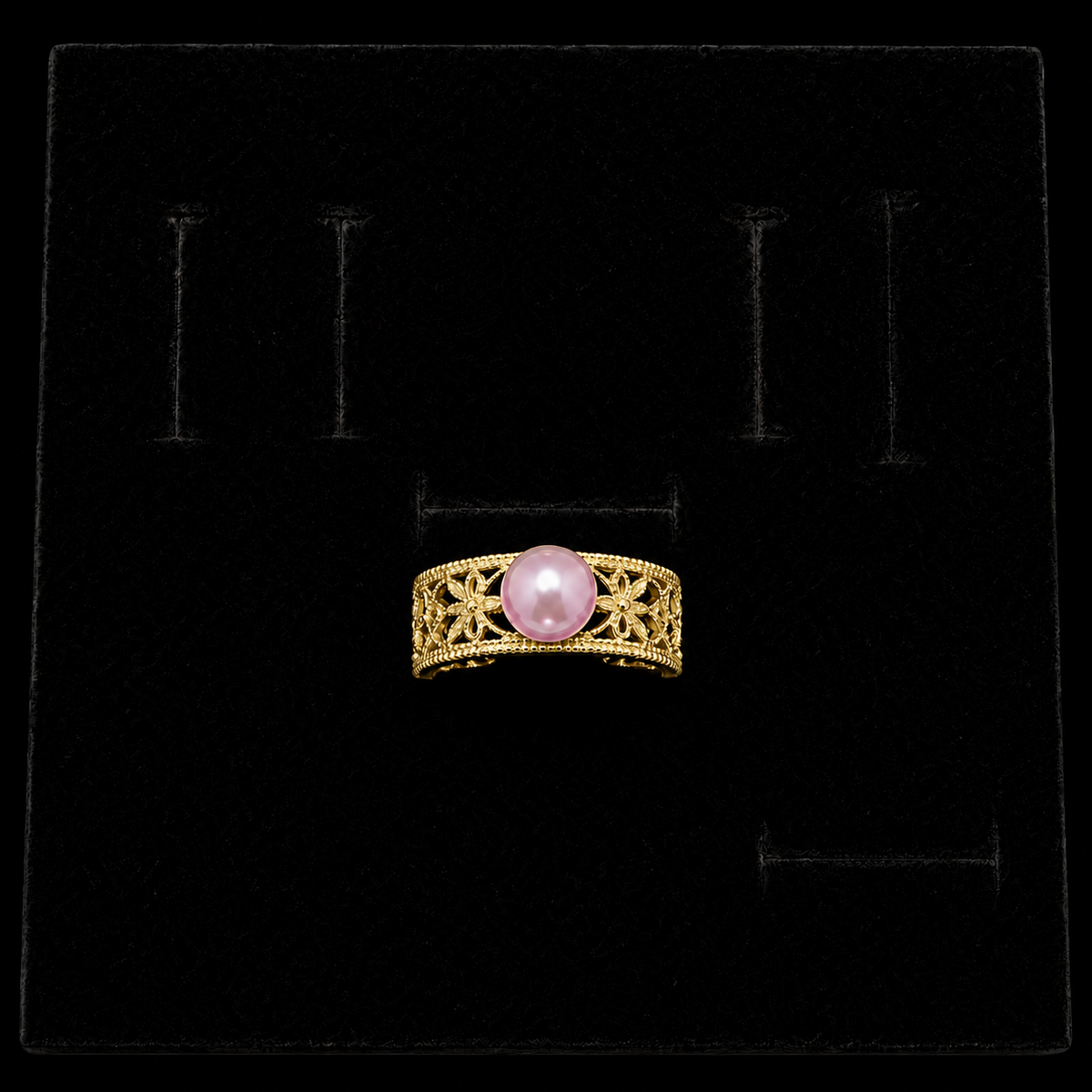 Gold Vintage Lace Pearl Ring