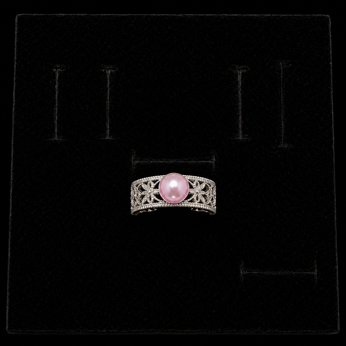 Silver Vintage Lace Pearl Ring
