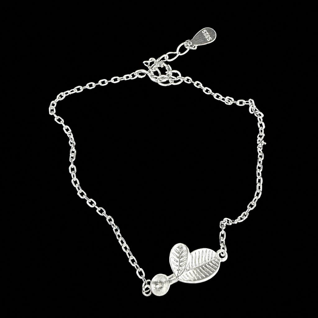 Silver Leaf Pearl Bracelet