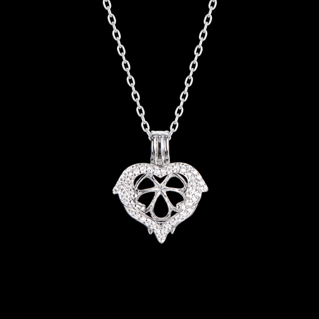 Sparkly Heart Pendant Pearl Cage