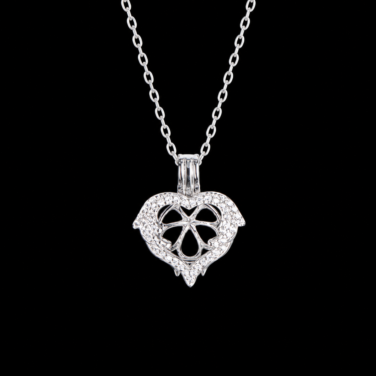 Sparkly Heart Pendant Pearl Cage