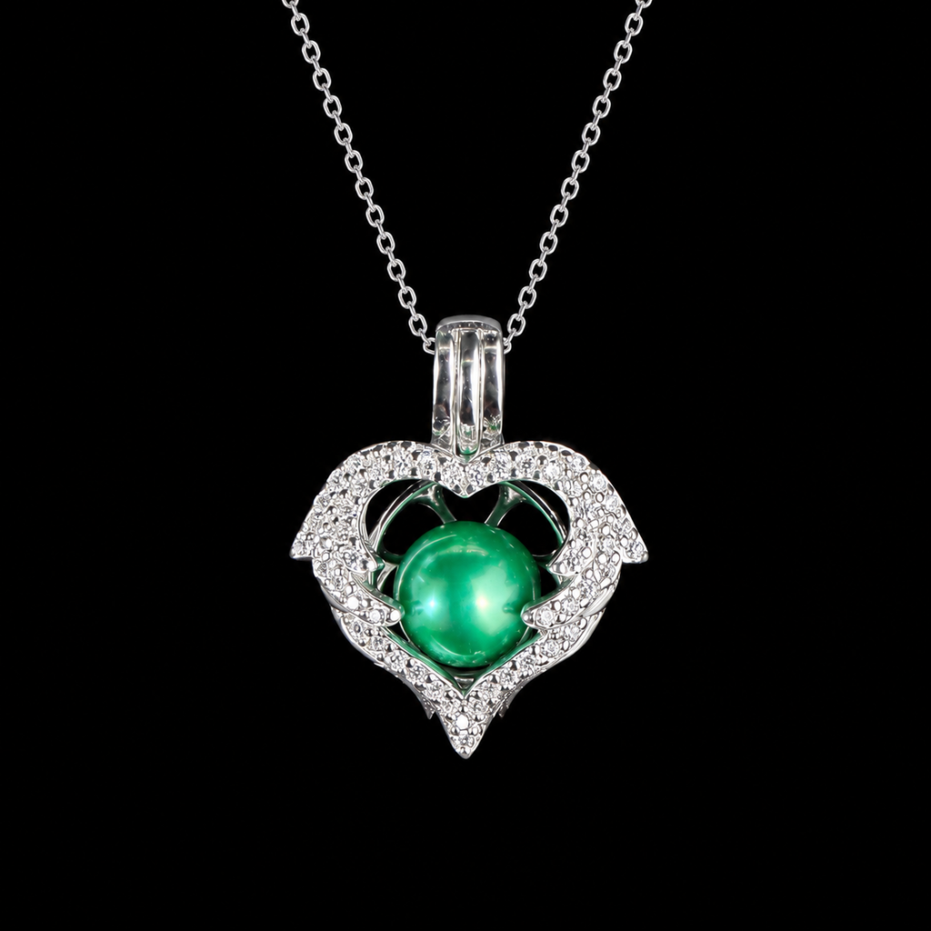 Sparkly Heart Pendant Pearl Cage