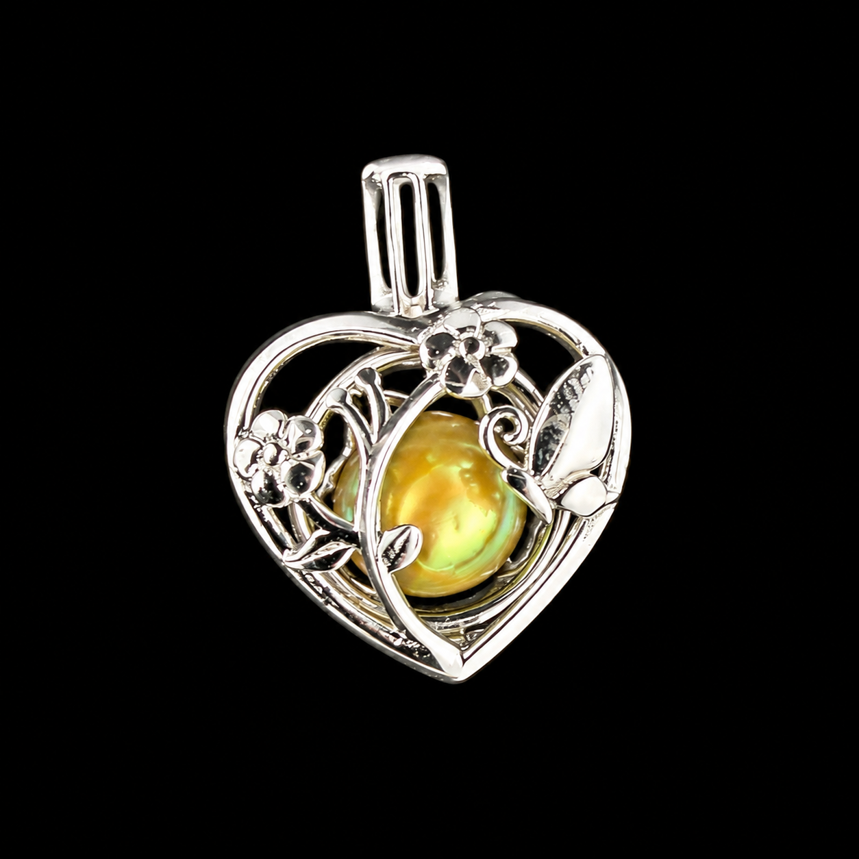 Heart with Flowers Pendant Pearl Cage