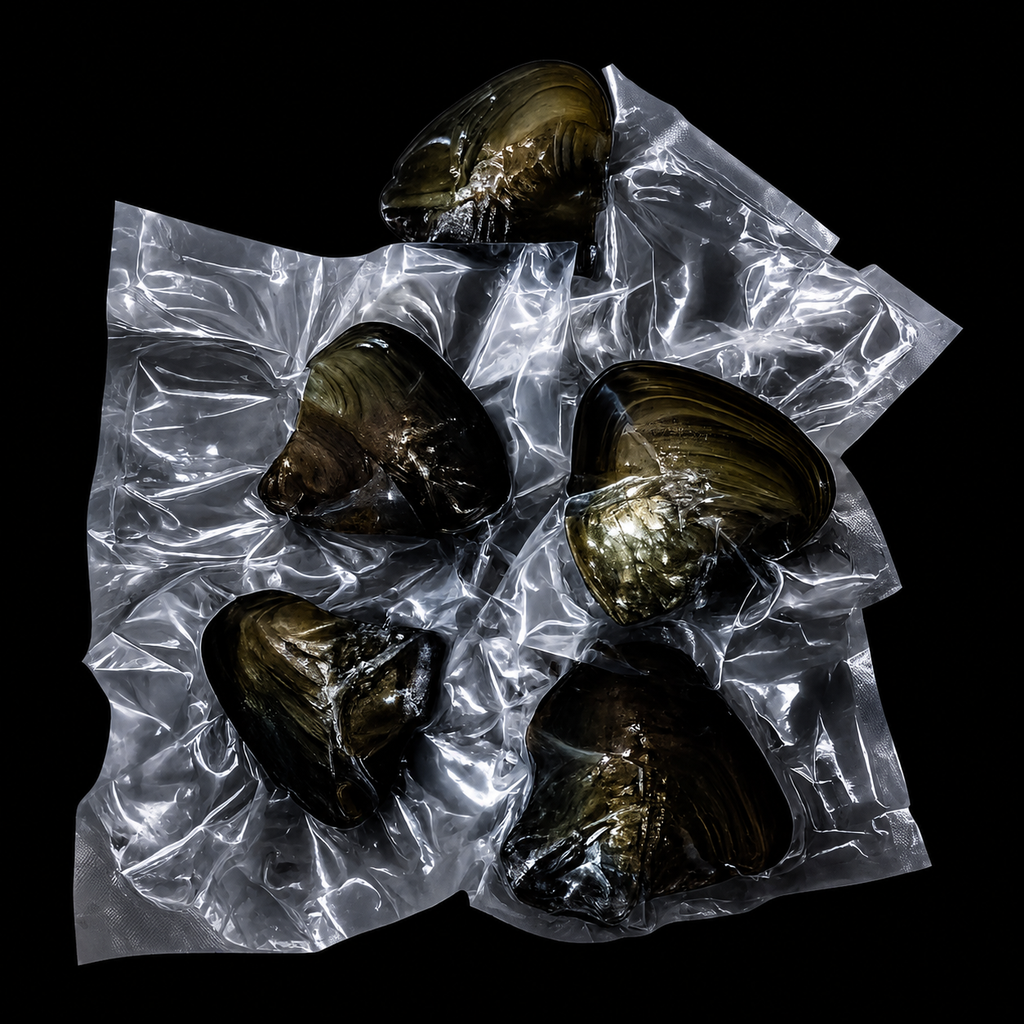 Tray of Round Pearl Oysters for Opening