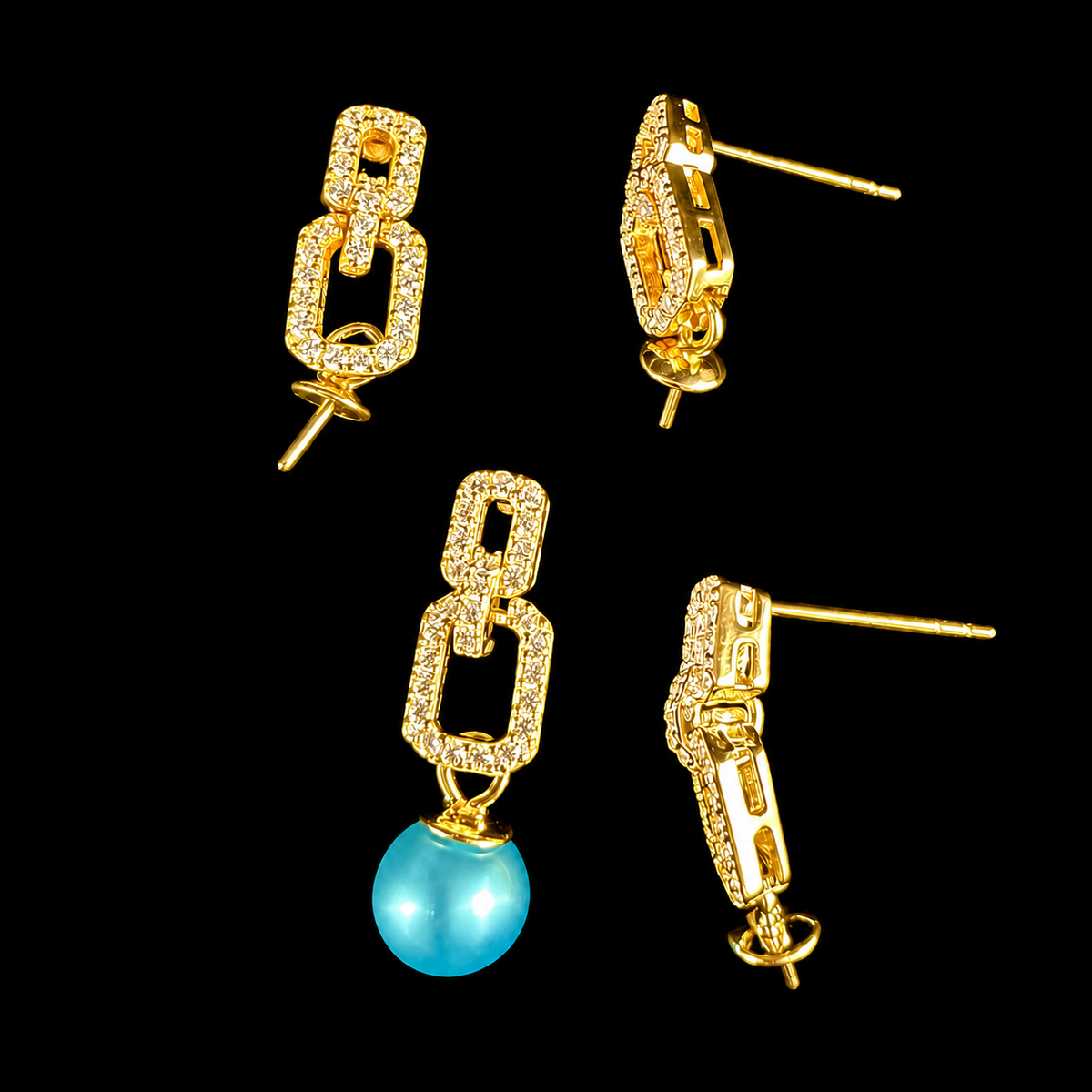 Gold Modern Link Pearl Earrings