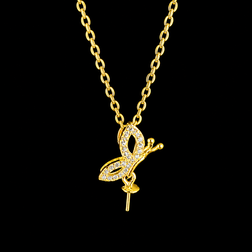 Gold Sideways Butterfly Sparkle Pendant