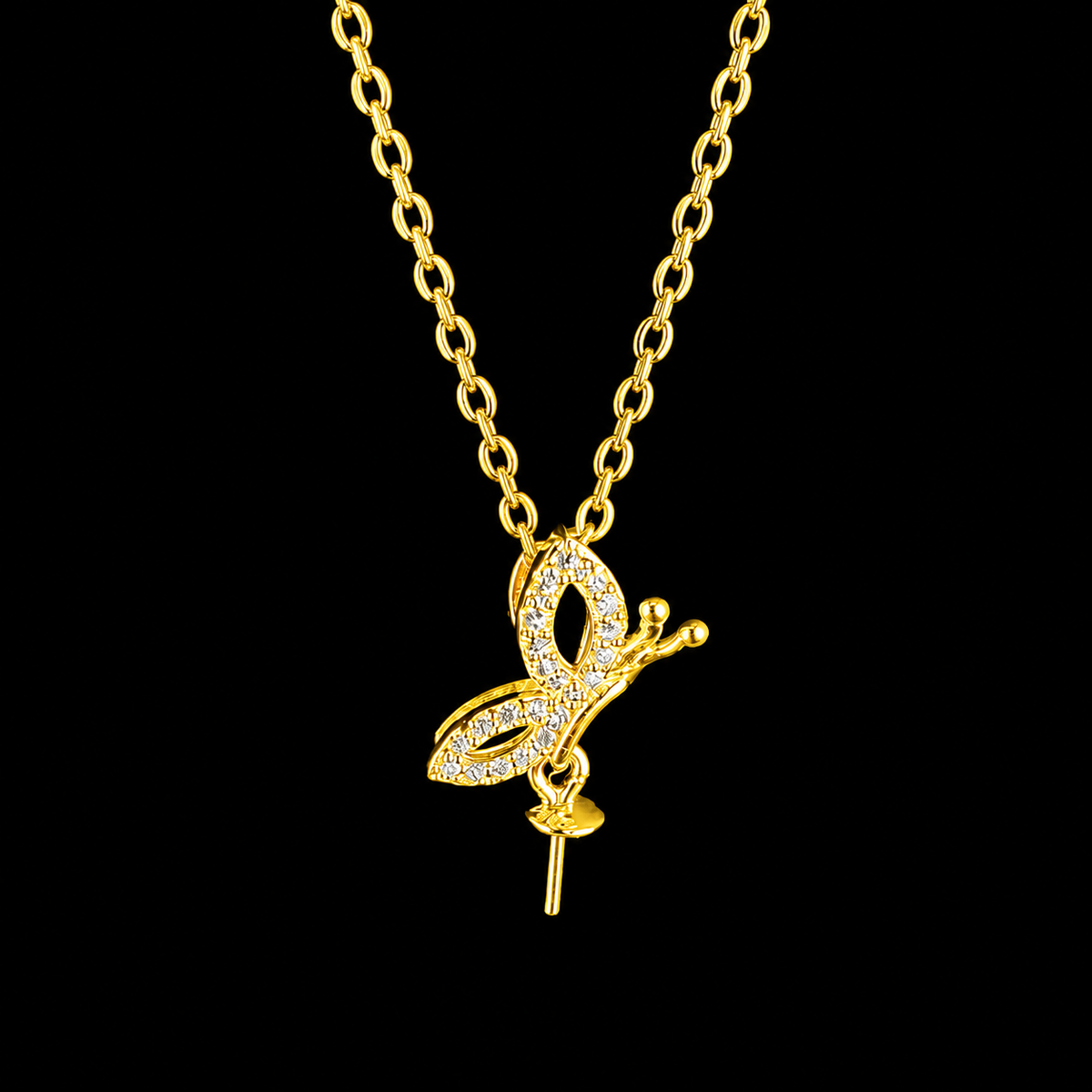 Gold Sideways Butterfly Sparkle Pendant