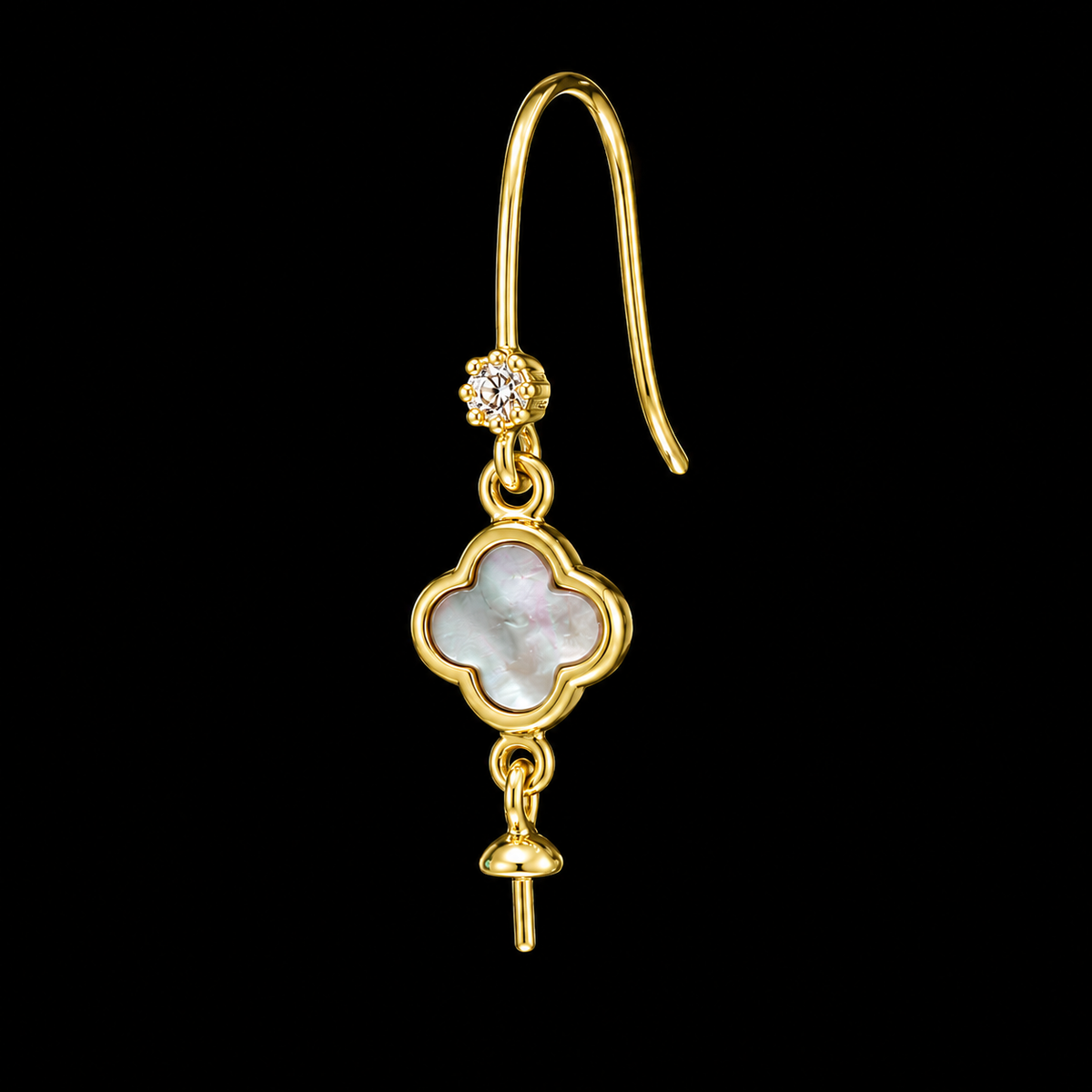 Gold Mother of Pearl Clover Earrings