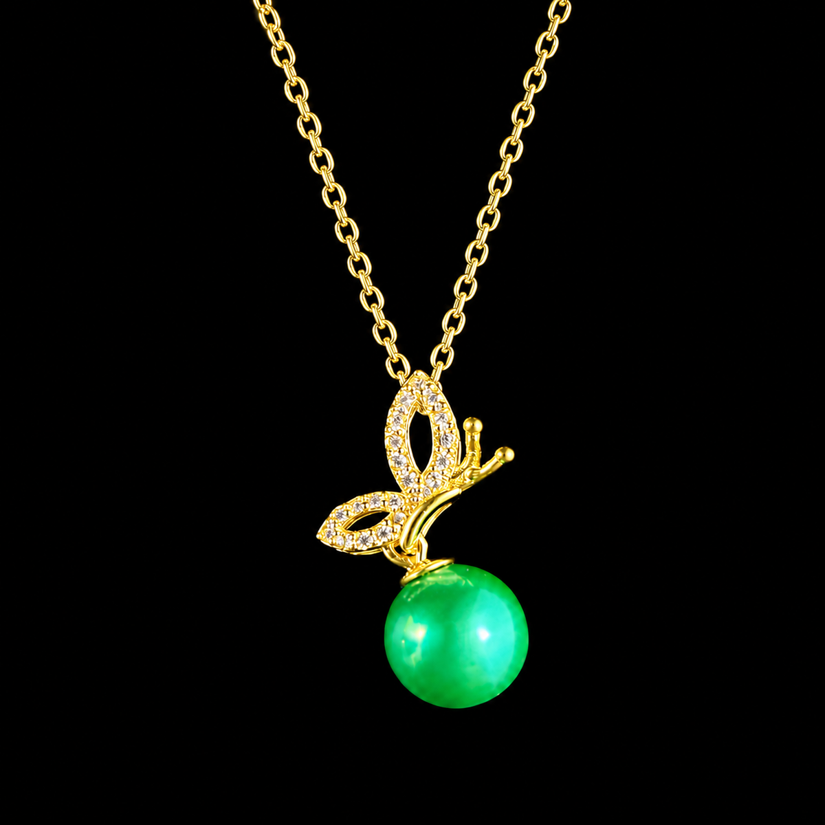 Gold Sideways Butterfly Sparkle Pendant