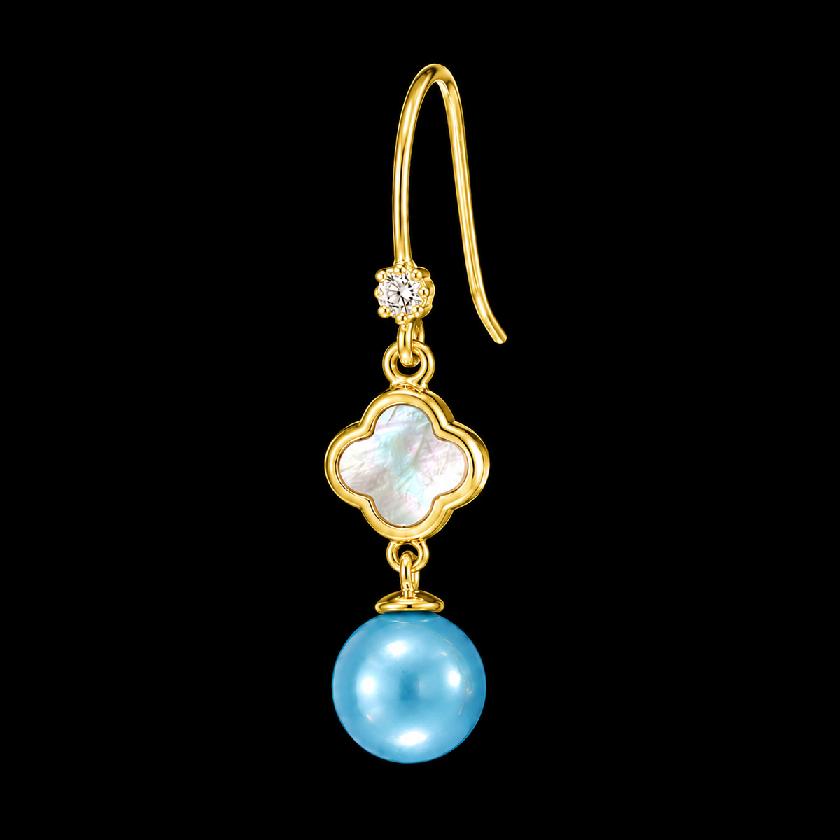 Gold Mother of Pearl Clover Earrings