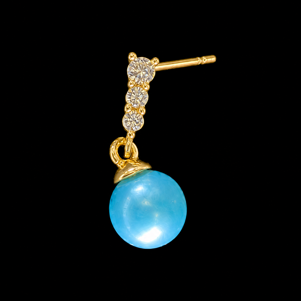 Gold Crystal Bar Pearl Drop Earrings