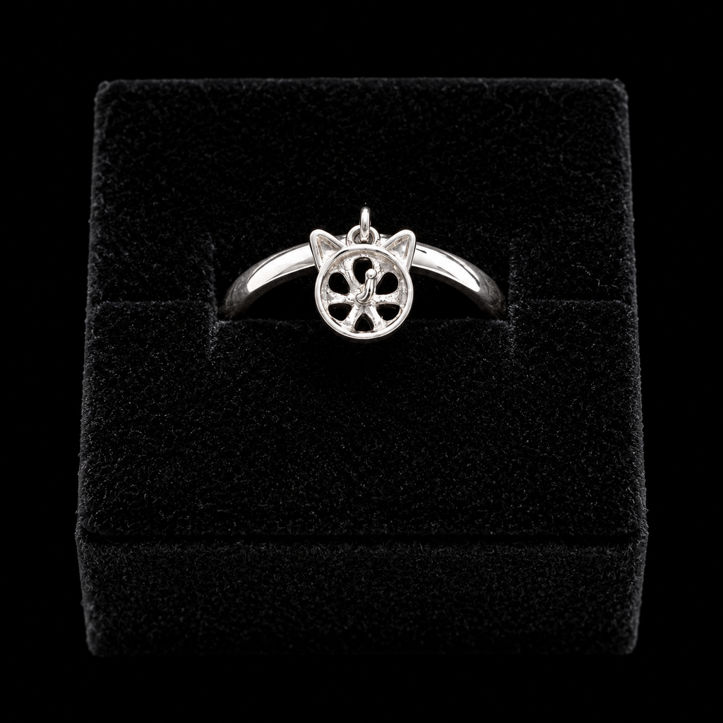 Simple Kitty Sparkle Pearl Drop Ring