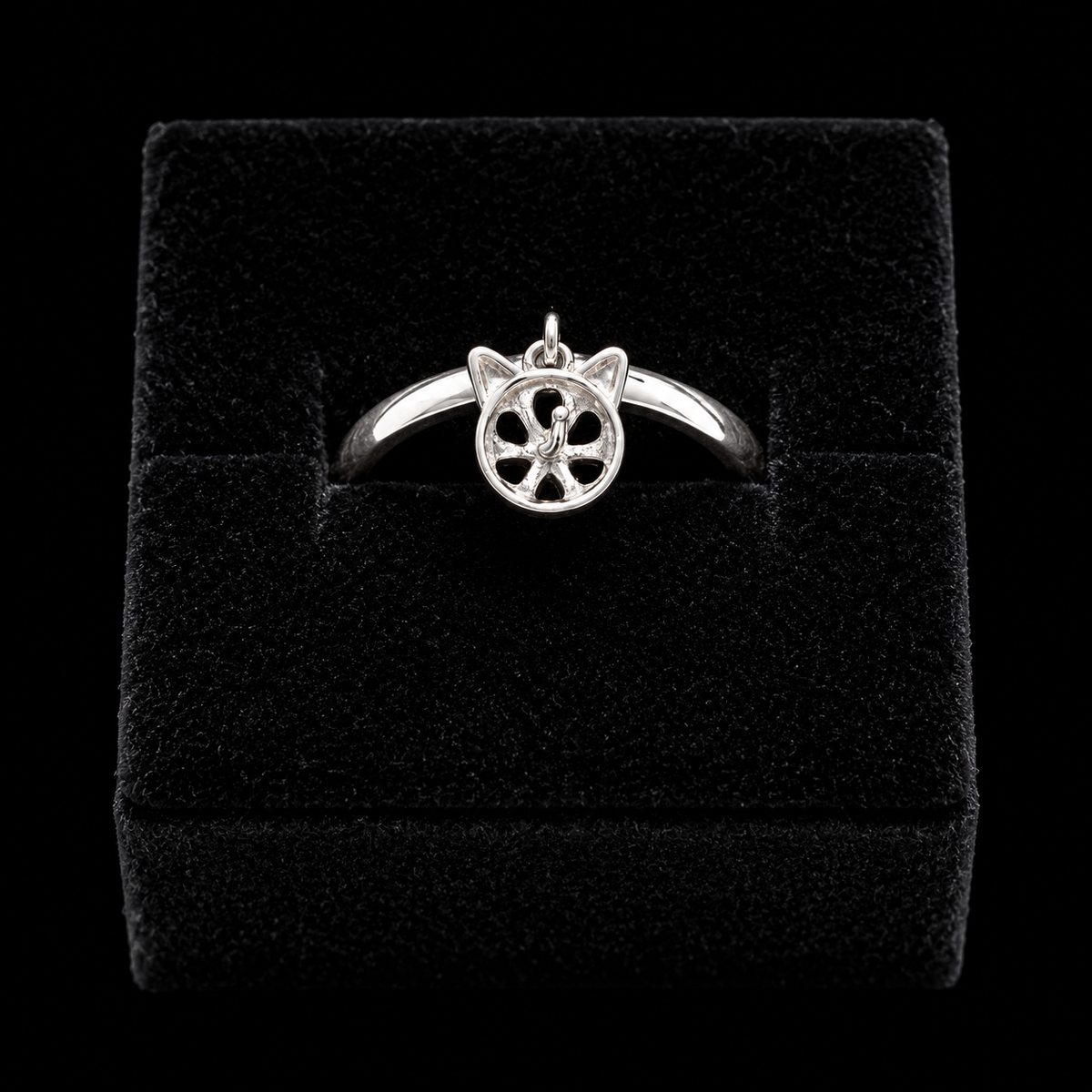 Simple Kitty Sparkle Pearl Drop Ring