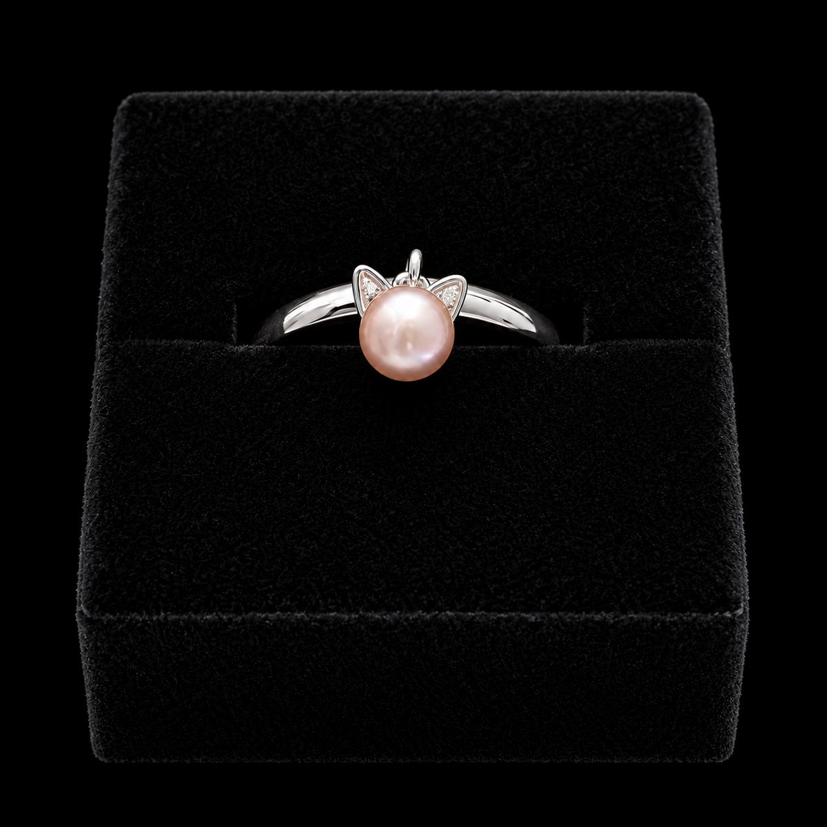 Simple Kitty Sparkle Pearl Drop Ring