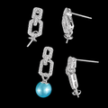Silver Modern Link Pearl Earrings