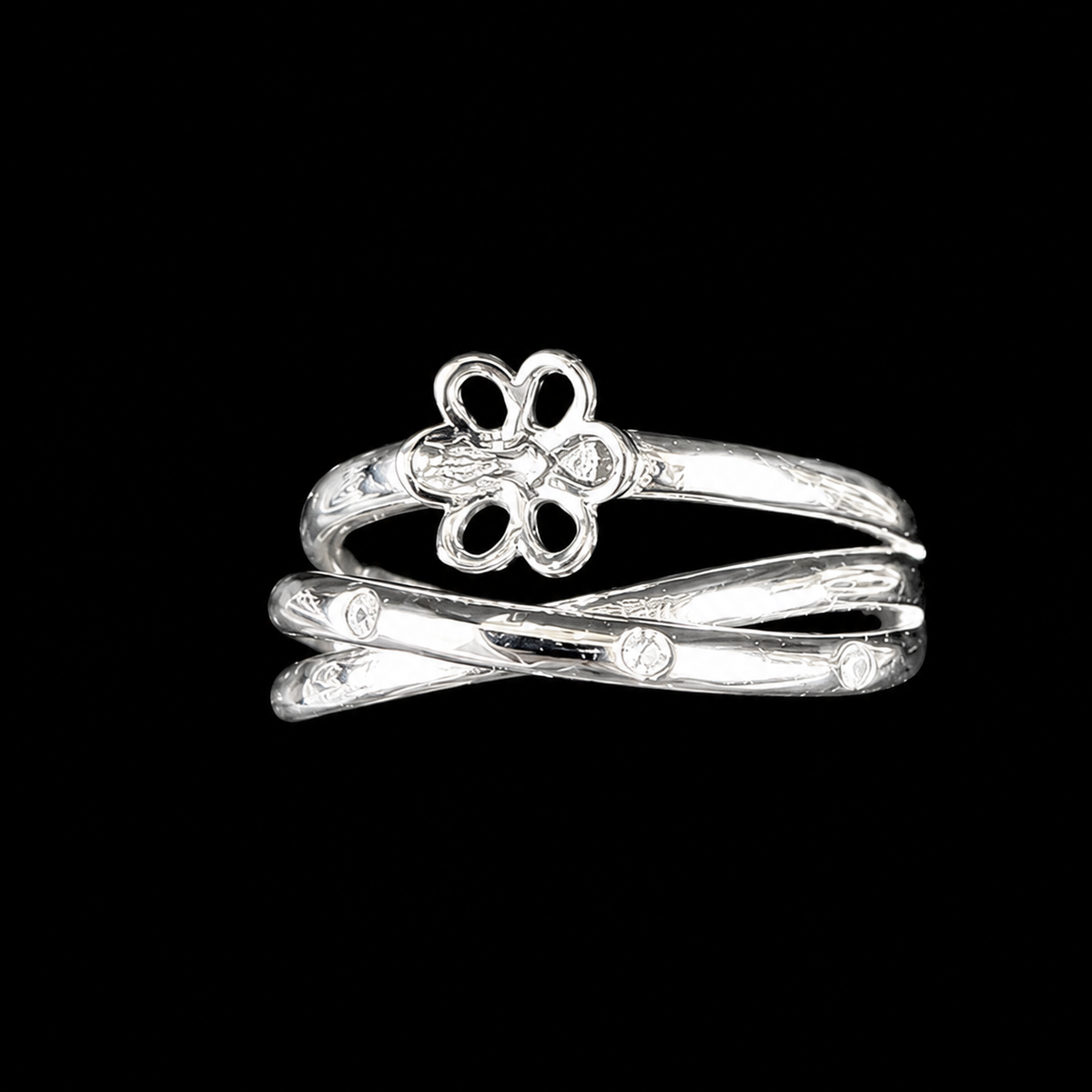 Silver Twisted Glow Pearl Ring