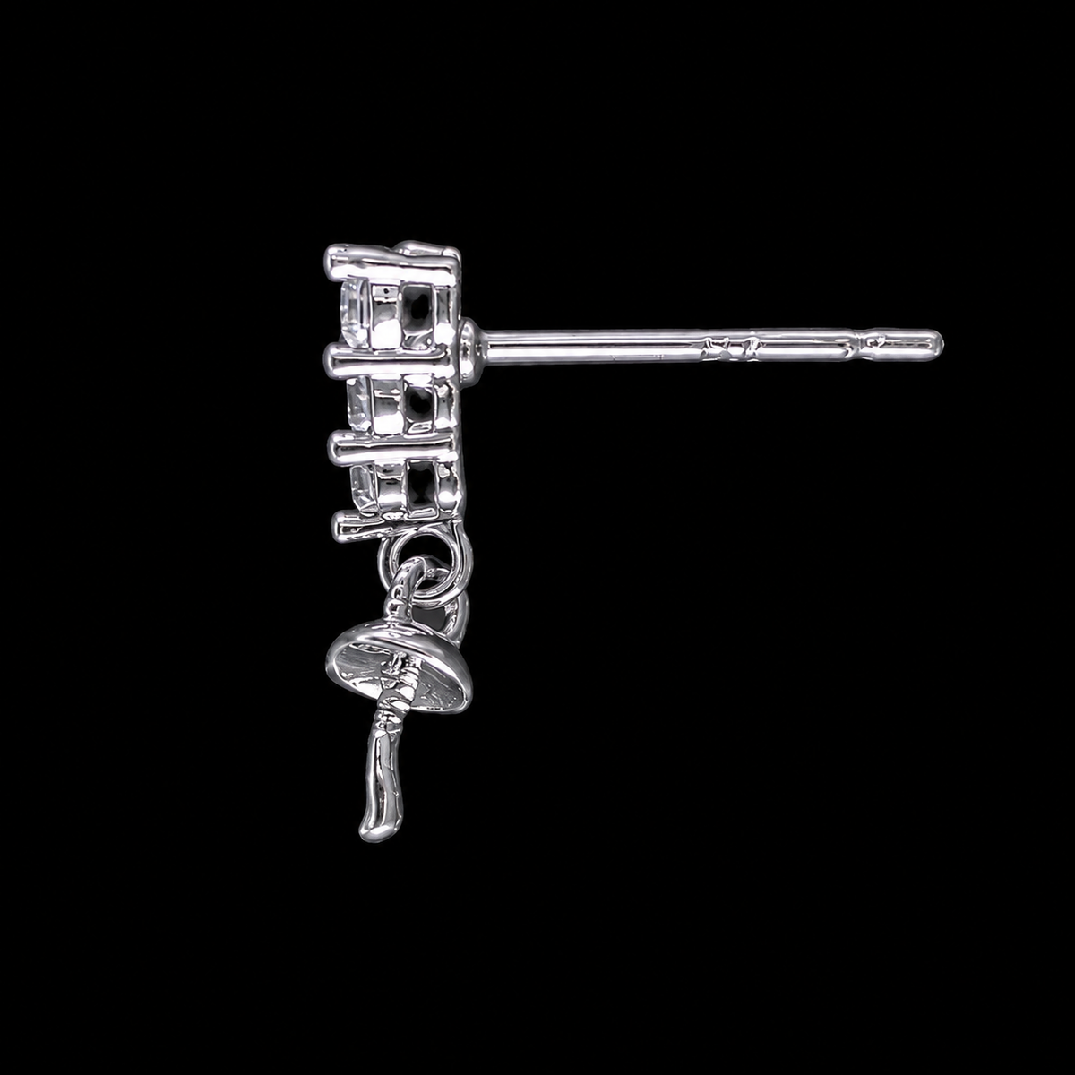 White Gold Crystal Bar Pearl Drop Earrings