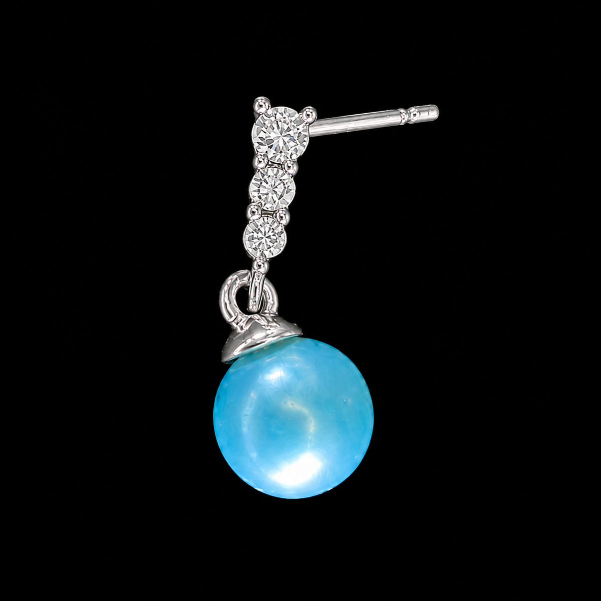 White Gold Crystal Bar Pearl Drop Earrings